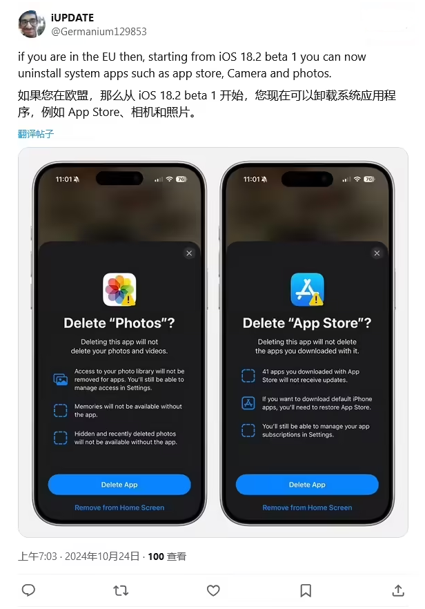 茂南苹果手机维修分享iOS 18.2 支持删除 App Store 应用商店 