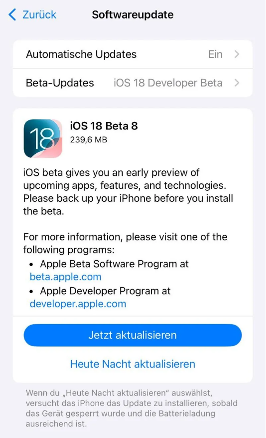 茂南苹果手机维修分享苹果 iOS / iPadOS 18 开发者预览版 Beta 8 发布 